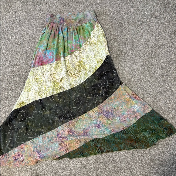 Santiki Patchwork Printed Gypsy Boho Indonesian Midi Skirt Size Small - Picture 7 of 10